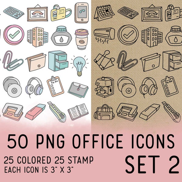 50 Office Icons Set 2 - Business Icons Clipart -  Work Digital - Icons for Planner Sticker, IG Highlight, scrapbook, craft, planner clipart