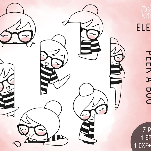 Elena Planner Girl - Peek a Boo Clipart - Planner Stickers, scrapbook , card design, invitations, paper crafts, cute character
