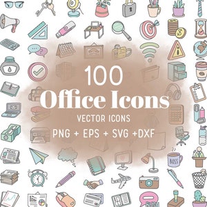 100 Office Color Icons Vector - Business Icons Clipart - Work digital sticker, Chores Icons, planner, scrapbook, craft, planner clipart