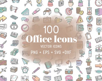 100 Office Color Icons Vector - Business Icons Clipart - Work digital sticker, Chores Icons, planner, scrapbook, craft, planner clipart