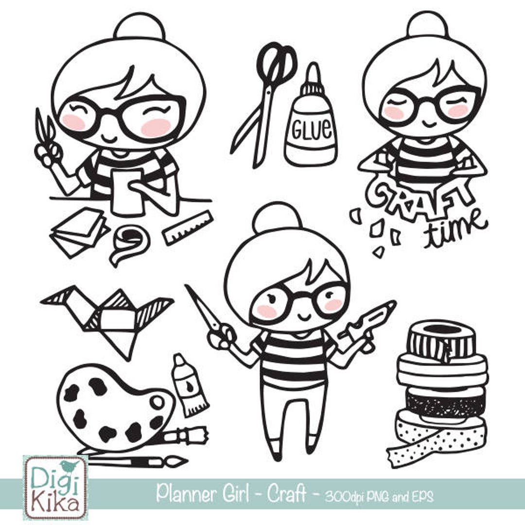Planner Girl Craft Stamp Clipart Planner Stickers, Scrapbook , Card ...