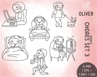 Oliver - Chores Clipart set 3 -  Boy Activities Digital Stamp Clip Art - Character Planner Sticker graphics, scrapbook, planner clipart