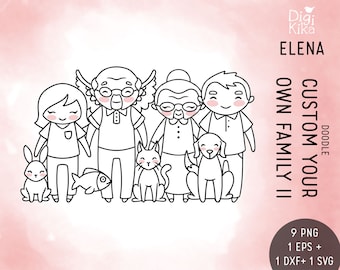 Custom Your Own Family DOODLE  Stamp Clipart - Elena Planner Girl Set 2 -Cute Character Planner Sticker, scrapbook, craft, planner clipart