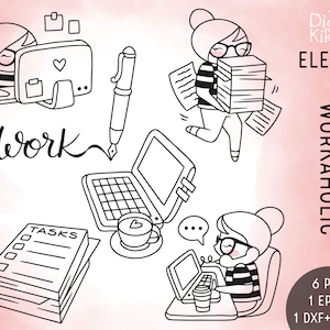 Elena Planner Girl Workaholic Stamp Clipart Planner Stickers, scrapbook, card design, invitation, paper crafts, web design, cute character image 1