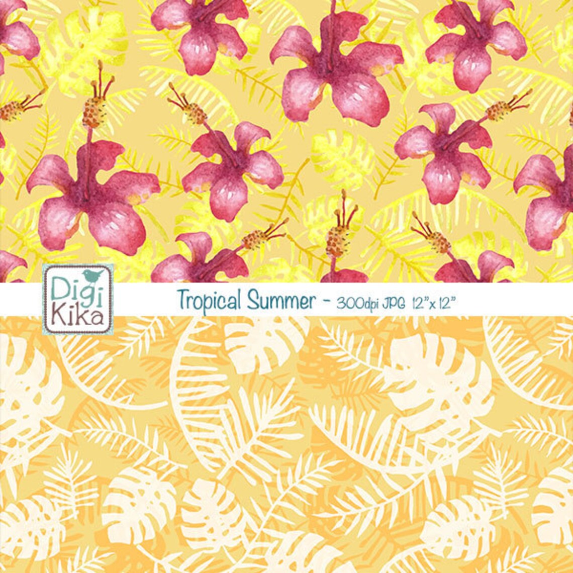 Tropical Summer Digital Papers Summer Scrapbook Paper | Etsy