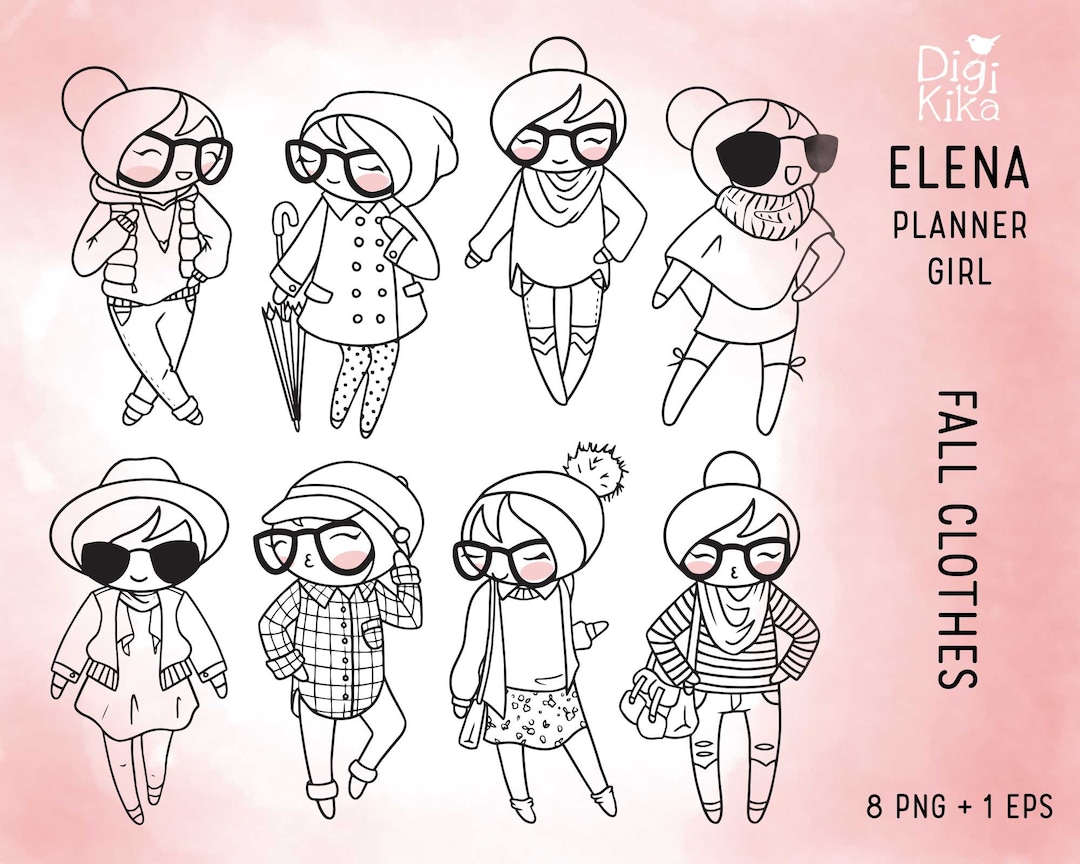 Elena Planner Girl Fall Clothes Clipart Autumn Outfit Digital Stamp ...