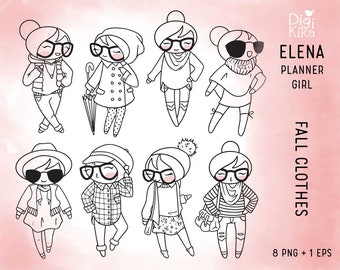 Elena Planner Girl - Fall Clothes Clipart  -  Autumn Outfit Digital Stamp - Character Planner Sticker, scrapbook, craft, planner clipart