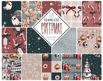 Creepmas Seamless Papers, Christmas Tileable Pattern, Scrapbook, Digital Paper, invitation, background, planner sticker, planner supply