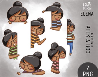 Elena Planner Girl - Peek a Boo Clipart - Planner Stickers, scrapbook , card design, invitations, paper crafts, cute character