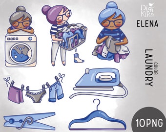 Elena Planner Girl Laundry Color Clipart - Planner Stickers, cute character, scrapbook , card design, invitations, paper crafts, web design