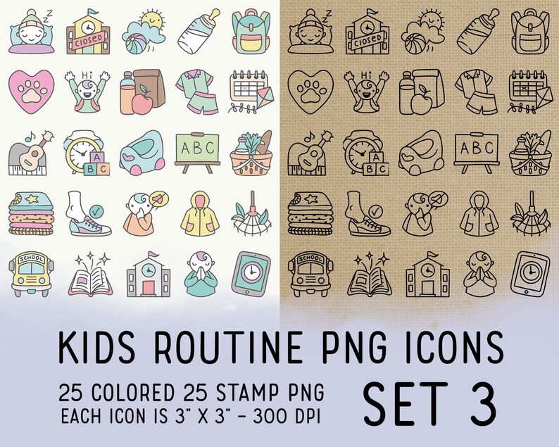 50 Kids Routine Icons Set 3 Mom Icons Clipart School - Etsy