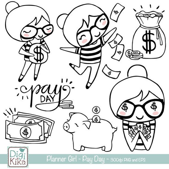 Planner Girl Pay Day Stamp Clipart Planner Stickers, Scrapbook.