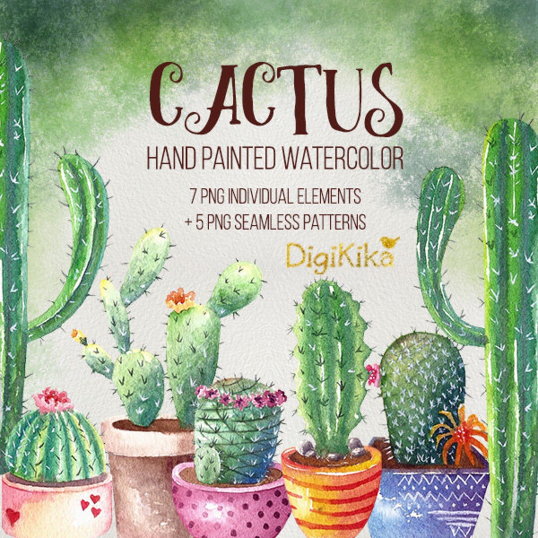 Cactus Clipart, Hand Painted Watercolor Succulents Clip Art, Cactus ...