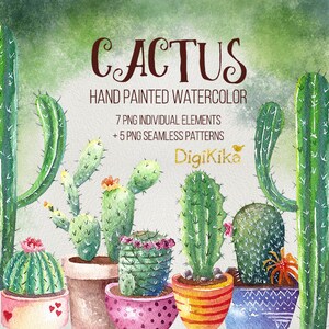 Cactus Clipart, Hand Painted Watercolor - Succulents Clip art, Cactus Graphics