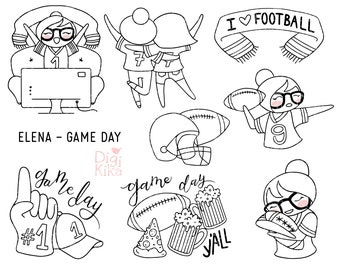 Elena Planner Girl - Game Day Clipart - Football Digital Stamp - Character Planner Stickers, scrapbook, invitation, crafts, planner clipart