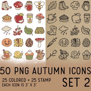 50 Autumn Icons Set 2 - Icons Clipart -  Fall Digital Stamp - Icons for Planner Sticker, IG Highlight, scrapbook, craft, planner clipart