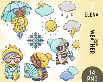 Elena Planner Girl - Weather Color Clipart - Planner Stickers, scrapbook , card design, invitations, paper crafts, INSTANT DOWNLOAD