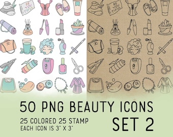 50 Beauty Icons Set 2 - Self Care Icons Clipart - Digital Icons for Planner Sticker, IG Highlight, scrapbook, craft, planner clipart