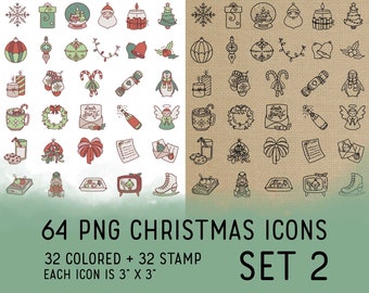 64 Weihnachten Icons Set 2 - Icons Clipart - Planer Icons digitaler Stempel - Icons für Sticker, Scrapbook, Handwerk, Planer Clipart