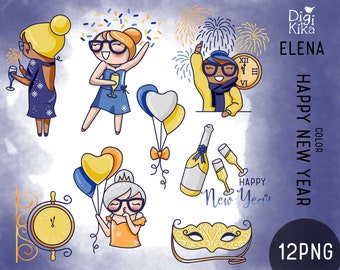 Elena Planner Girl - New Year COLOR Clipart - Digital Stamp - Character Planner Stickers, scrapbook, invitation, crafts, planner clipart