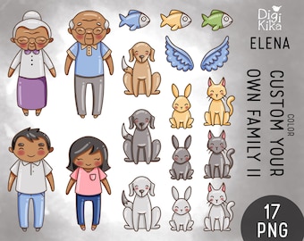 Custom Your Own Family DARK  Stamp Clipart Set 2 - Elena Planner Girl -Cute Character Planner Sticker, scrapbook, craft, planner clipart