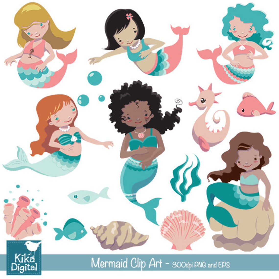 Mermaid clipart little mermaid clip art under the sea | Etsy
