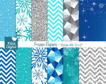 Frozen Digital Papers, Winter Scrapbook Papers - card design, invitations, background - INSTANT DOWNLOAD