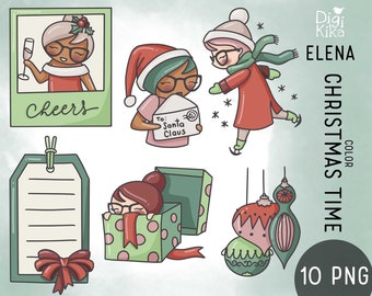 Planner Girl Elena Christmas Time COLOR Clipart - Holidays Digital Stamp - Planner Stickers, scrapbook , journal, invitation, paper crafts