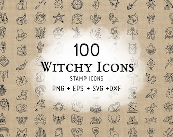 100 Witchy Stamp Icons Bundle - Wicca Icons Clipart - Mystic Digital Stamp - Doodle Icon, planner sticker, scrapbook, craft, planner clipart