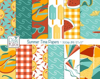 Summer Digital Papers - Summer Time Tileable/Seamless Pattern - website background, textile print, wrapping paper - Instant Download