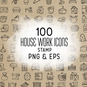 100 Housework Stamp Icons Bundle - Icons Clipart - Cleaning Digital Stamp - Chores Icons, planner sticker, scrapbook, craft, planner clipart