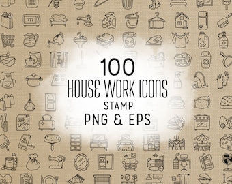 100 Housework Stamp Icons Bundle - Icons Clipart - Cleaning Digital Stamp - Chores Icons, planner sticker, scrapbook, craft, planner clipart