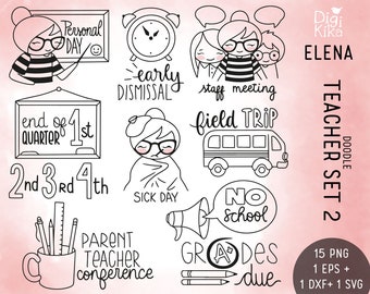 Elena Planner Girl - Teacher 2 Stamp Clipart - Cute Character Graphics Planner Stickers, scrapbook , card design, invitations, paper crafts