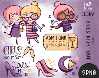 Planner Girl - Girls' Night Out Color Clipart - Planner Stickers, scrapbook, card design, invitations, paper crafts, web design