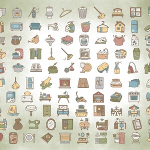 100 Housework Color Icons Bundle - Icons Clipart - Cleaning Digital ...