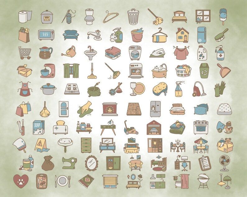 100 Housework Color Icons Bundle Icons Clipart Cleaning | Etsy