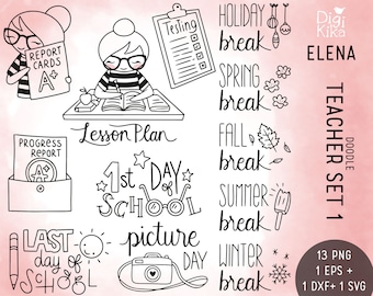 Elena Planner Girl - Teacher Stamp Clipart - Cute Character Graphics, Planner Stickers, scrapbook, card design, invitation, paper crafts