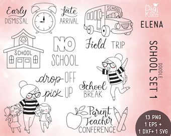 Elena Planner Girl - School Stamp Clipart - Character Graphics, Cute, Planner Stickers, scrapbook , card design, invitations, paper crafts,