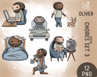 Oliver - House Chores Clipart set 3 -  COLOR Clip Art - Character Planner Sticker graphics, scrapbook, craft, planner clipart