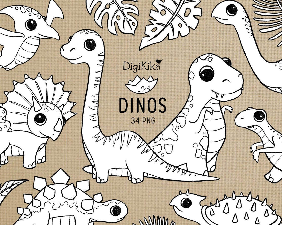 Dino Doodles Clipart Hand Draw Dinosaurier Clip Art Digital Etsy.de