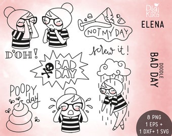 Elena Planner Girl - Bad Day Stamp Clipart - Planner Stickers, scrapbook , card design, invitations, paper crafts, cute character