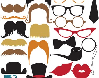 Mustache Party Digital Clipart - Scrapbooking , card design, invitations, photo booth, web design - INSTANT DOWNLOAD