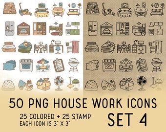 50 Housework Icons Set 4 - Icons Clipart -  Chores Digital Stamp - Cleaning Icons for Planner Sticker, scrapbook, craft, planner clipart