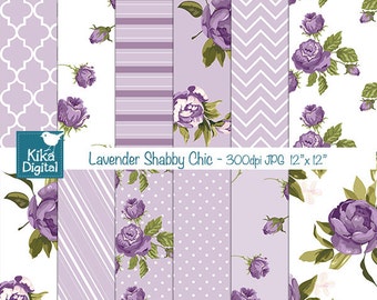 Lavender Shabby Chic Digital Papers, Digital Scrapbook Papers, Shabby Chic Papers - card design, invitations, background - INSTANT DOWNLOAD