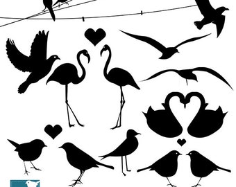 Bird Silhouettes - Digital Clipart / Scrapbooking black - card design, invitations, stickers, paper crafts, web design - INSTANT DOWNLOAD