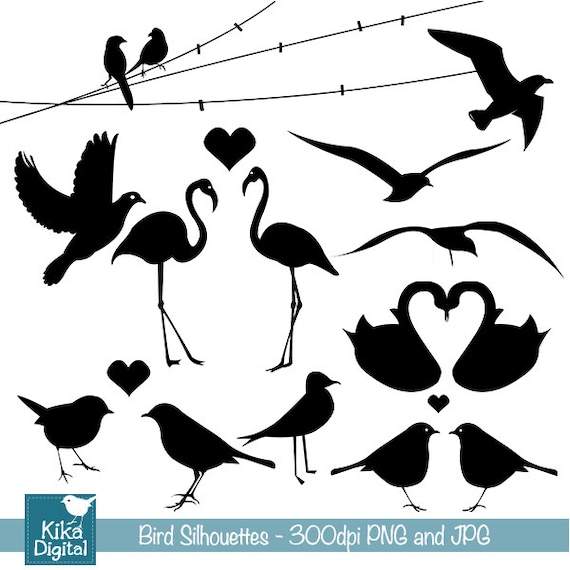 Download Bird Silhouettes Digital Clipart / Scrapbooking black card ...