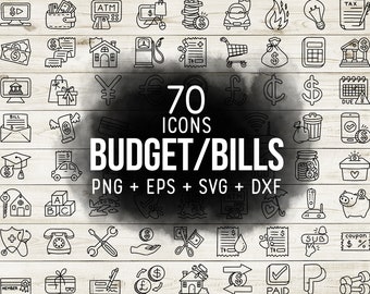 70 Budget Bills Doodle Stamp Icons Clipart Bundle -  Planner Icons Digital Stamp - Planner Sticker Icons, scrapbook, craft, planner clipart