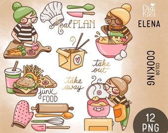 Elena Planner Girl - COOKING Color Clipart - Planner Stickers, scrapbook , card design, invitations, paper crafts, INSTANT DOWNLOAD