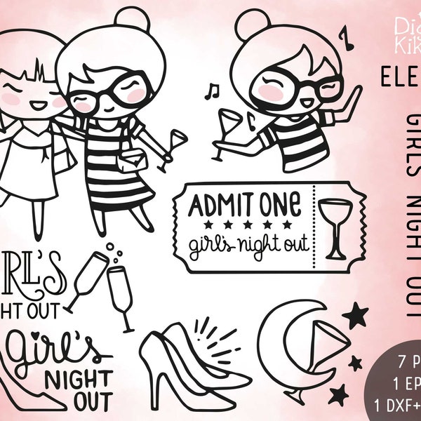 Planner Girl - Girls' Night Out Stamp Clipart - Planner Stickers, scrapbook, card design, invitations, paper crafts, web design