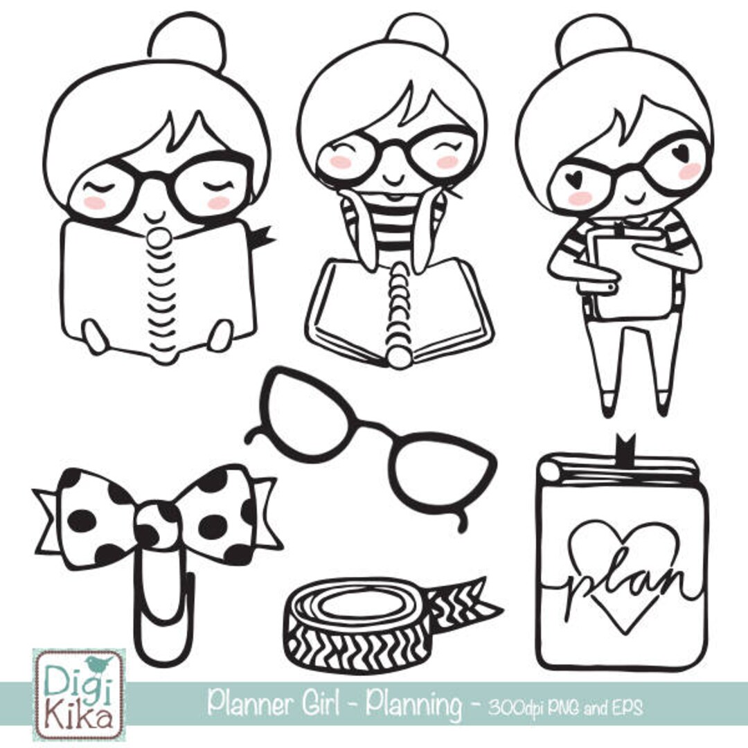 Planner Girl Planning Stamp Clipart Planner Stickers - Etsy